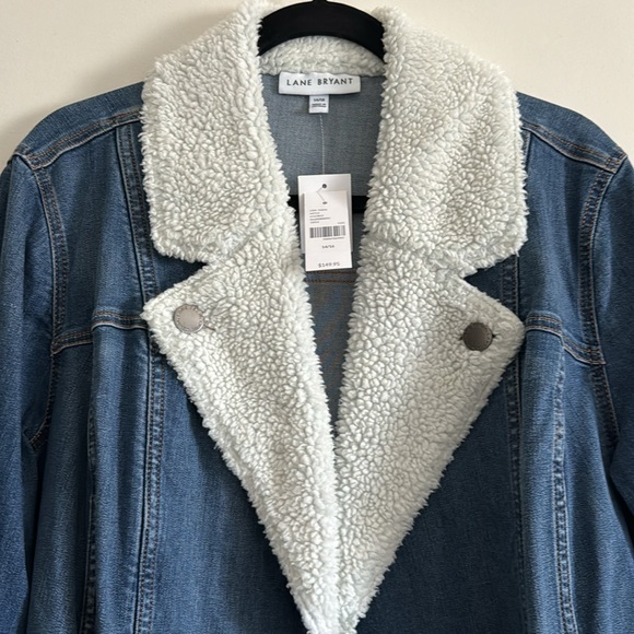 NWT ~ Lane Bryant Midi Denim Jacket with Sherpa - Picture 5 of 14